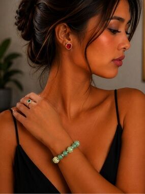 Green Beaded Stretch Bracelet - Women Jewelry